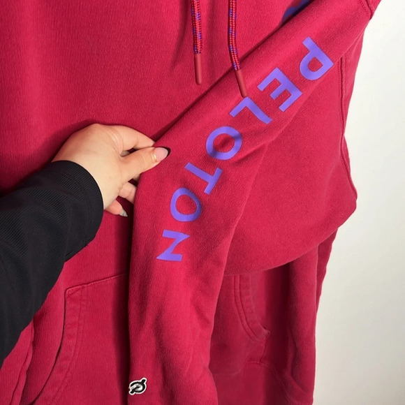 PELOTON Chic Graphic Spellout Athletic Hoodie Faded Washed Pink Kangaroo Pocket - Picture 5 of 16